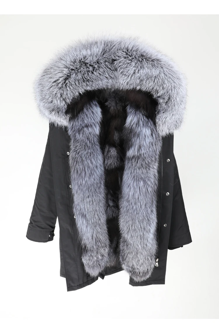 Зимняя длинная куртка Новая Черная шуба из натурального меха большой меховой воротник с лисьим мехом теплая парка Мужская S-7XL куртка