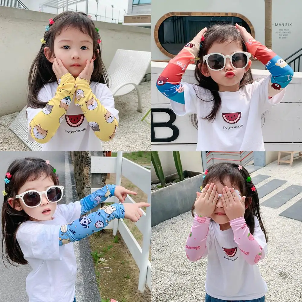 Children Arm Sleeves for Kids Cartoon Anti UV Sleeve Sunscreen Ice Sleeves Summer Girls Outdoor Sport Oversleeves Soft 3-12T