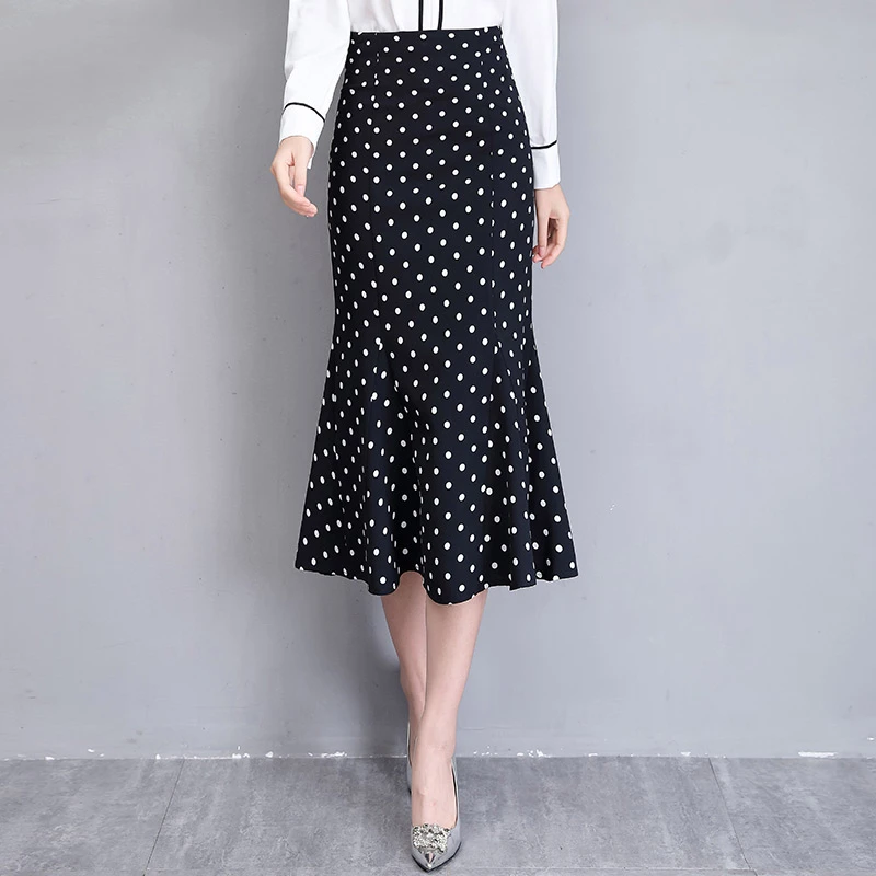 2019 de cintura alta con estampado lunares faldas de tres elegante Streetwear Femme Chiffon Falda larga ropa de mujer|Faldas| - AliExpress