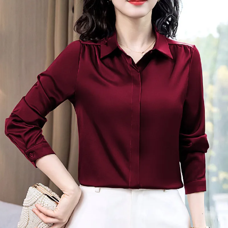 Korean Silk Women Shirts Woman Satin 