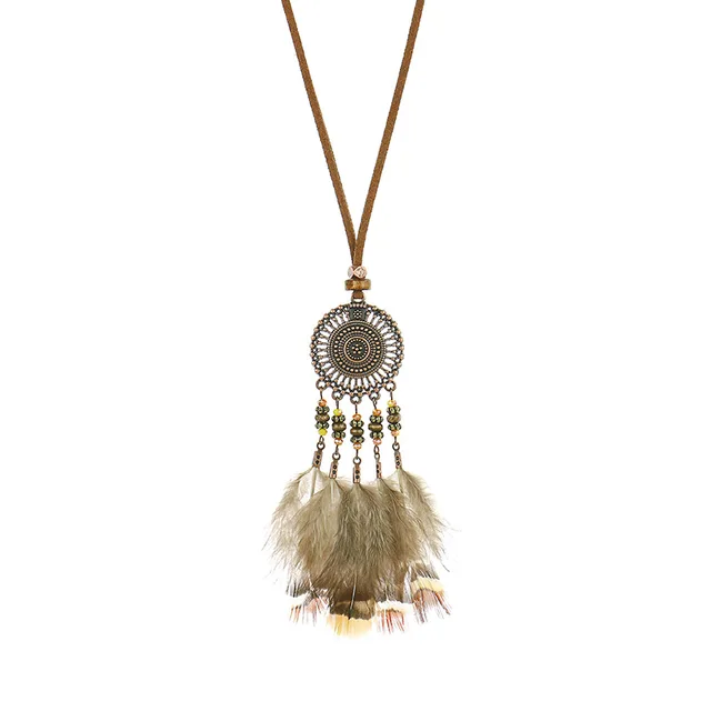 Exknl Women Bohemian Ethnic Long Chain Feather Dreamcatcher Skeleton Tassel Pendant Necklace Choker Boho Jewelry Accessories 0277