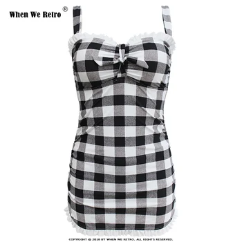 

When We Retro New 2020 Sexy Ladies Swimsuit Female Plaid Swimwear Spaghetti Strap Women Plus Size Bathing Suits Swimming QY0840