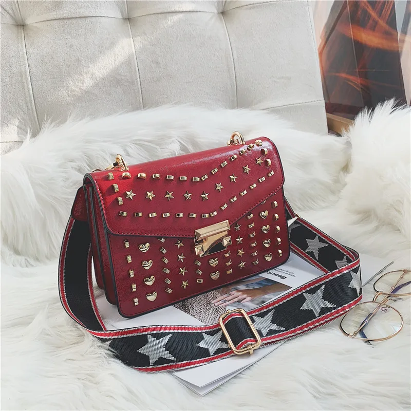 

Punk Style Men's Stereo Square Sling Bag Rivet Star Heart Multi-Element Fashion Shoulder Oblique WOMEN'S Bag
