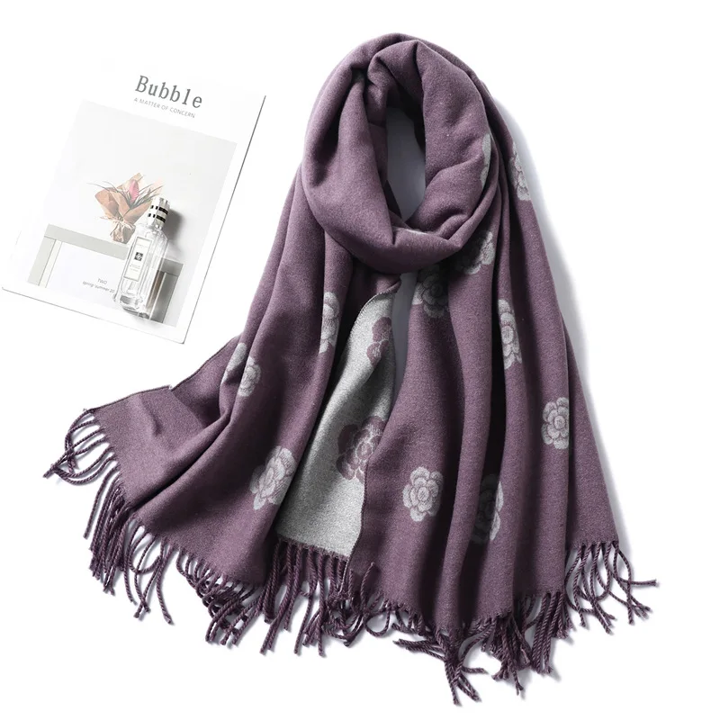 Брендовый дизайнерский зимний шарф для женщин, классический цветочный принт, шали и обертывания, толстые теплые пашмины, модные кашемировые шарфы с кисточками