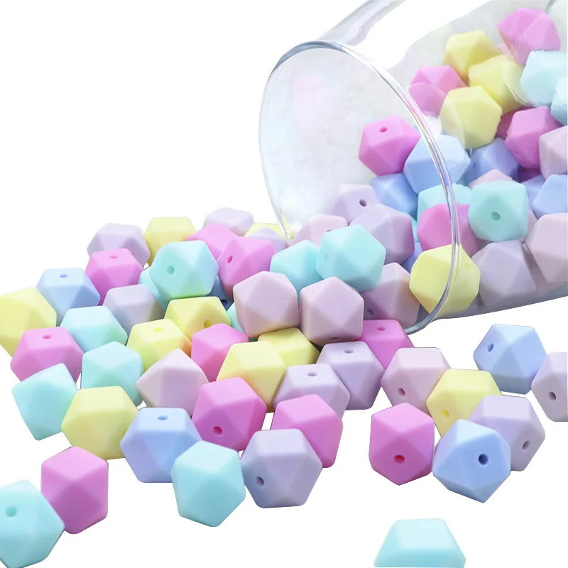 Joepada 10 pieces 14mm Hexagon Silicone Beads Teething Baby Teether Baby DIY Toy Baby shower Gift Necklace Pacifier Chain
