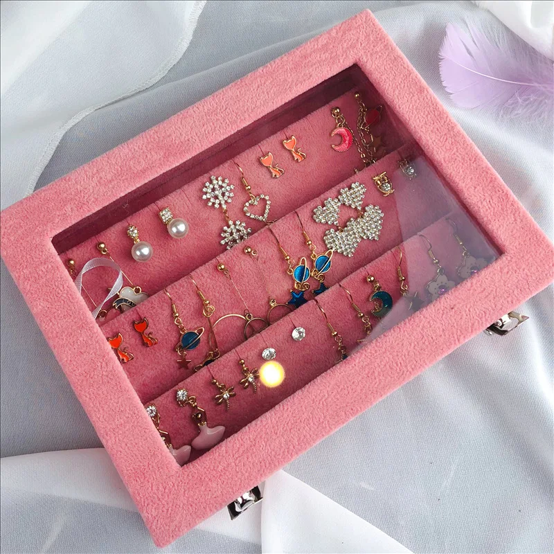 

Lock Jewelry Box Ear Stud Earrings Display Box Bracelets xiang lian jia Earrings Brooch Storage Badge Collection Box