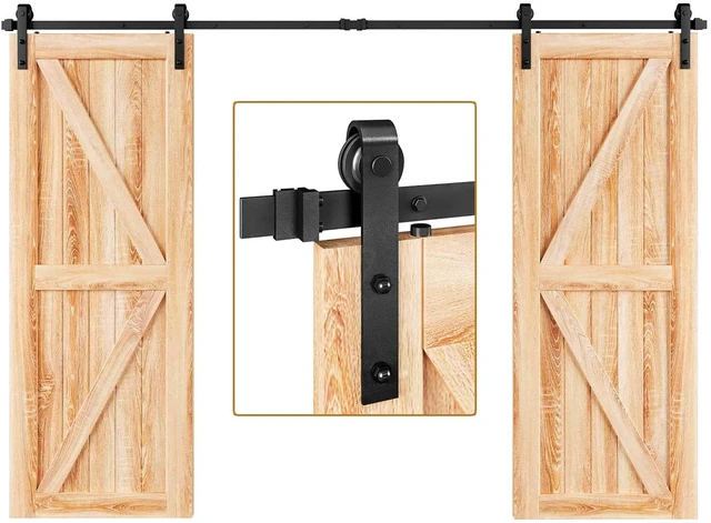  JHGJBJ Kit de herrajes para puerta de granero, kit de hardware  para puerta corredera de doble puerta, armarios de puertas correderas, para  puerta de dormitorio, puerta de inodoro/puerta de garaje, color