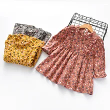 Весенне-осеннее платье с цветочным рисунком для маленьких девочек Хлопковое платье с длинными рукавами для малышей Модная одежда для малышей