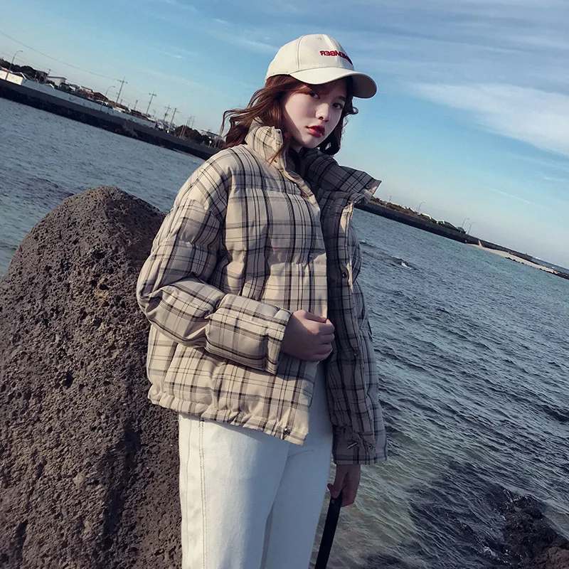

Winter Short Pattern Stand Collar Cotton Overcoat Women's Korean-style Elegant Loose-Fit Sweet Versatile Students Warm down Coat
