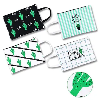 

4 Packs Cute Cactus Oxford Zipper File Bags - Document Splash-Poof Bag for Travel, School and Office Supplies Accessories, A 4 S