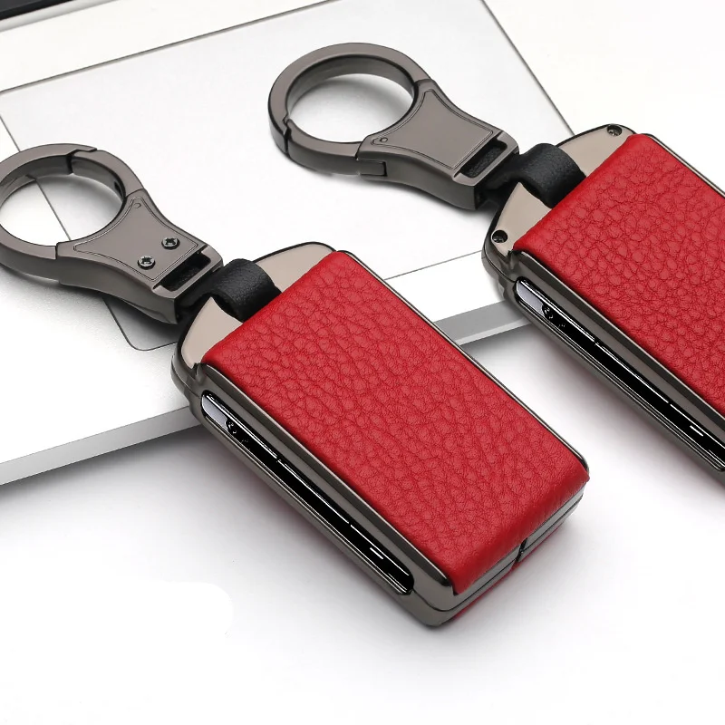 Кожаный чехол для ключей автомобиля из цинкового сплава для Volvo XC40XC60S90XC90 V90 T5T6 T8 аксессуары для стайлинга автомобилей брелок - Название цвета: A-black red