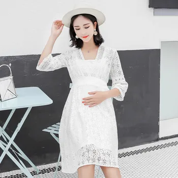 

Pregnant Maternity Bridesmaid Dress Summer New Fashion Lace Maternity Skirt High Waist Thin Long Pregnancy Women Dress Vestido