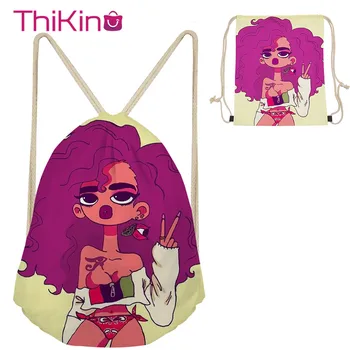 

Thikin Afro Black Girl Art Casual Sack Drawstring Bag for Girl Travel Toddler Softback Lady Beach Mochila DrawString Bag