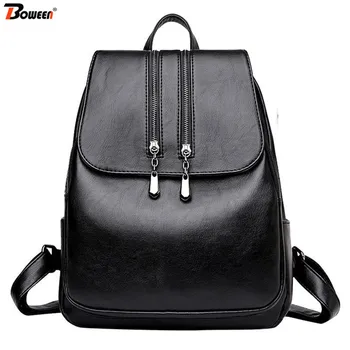 

Black Soft Pu Backpack Female Leather Backpack Women High Quality Simple Back Pack Ladies Bagpack for Teenage Casual 2020 New