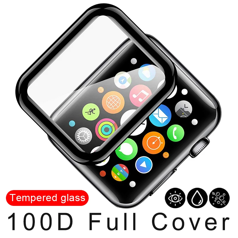 

100D Curved Screen Protector Tempered Glass for Apple Watch Series 38 40 42 44mm Protection Film for iWatch 5 4 3 2 1 Full Glue