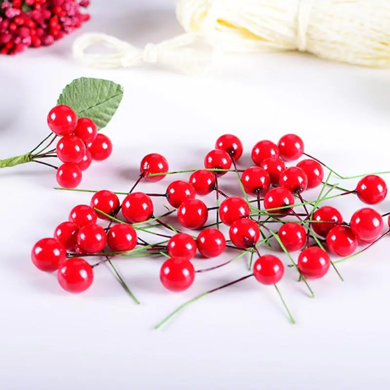 50/100Pcs Mini Berry Manmade Red Holly Berries 10mm Home Bouquet Christmas 