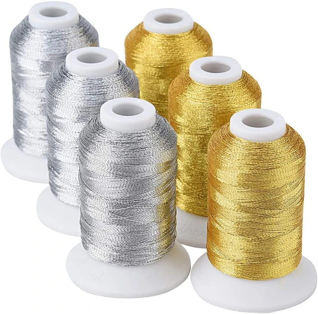 Simthread 6 Spools Metallic Embroidery Machine Thread (3 Gold+ 3 Silver  Colors) 500M(550Y) for Embroidery Cross Stitch etc - AliExpress