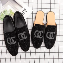 England Design Half Shoes for Men Leisure Breathable Loafers Banquet Prom Crystal Summer Shoe Slip-on Slippers Sapatos Sneakers