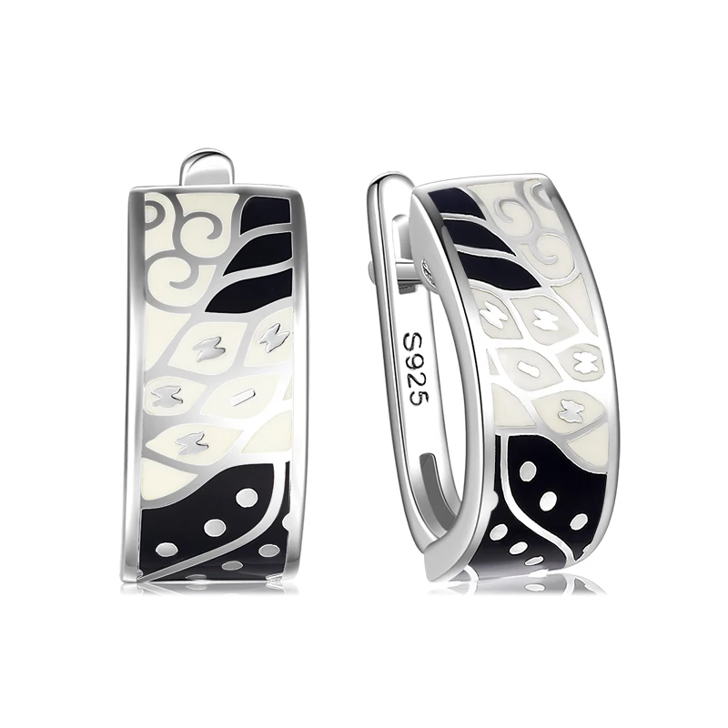 Женские серьги из серебра 2020 пробы с эмалью черные или белые подвески