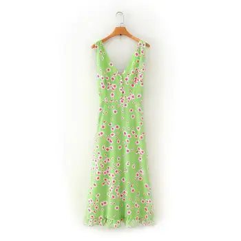 

2020 New Fashion Brand Women Dress Sleeveless Casual Spaghetti Strap Summer Polyester Loose Print Strapless Empire Knee-length