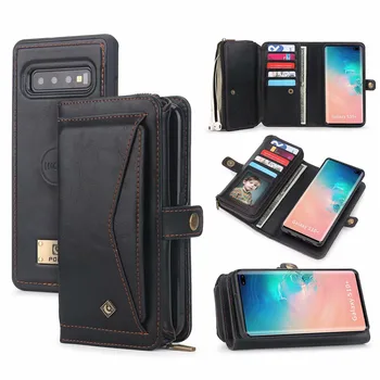 

Multifunction PU Leather Zipper Wallet Card Slot Bag Case For Samsung S9 S10 Plus S10E Note 9 10 Plus Removable Handbag Cover