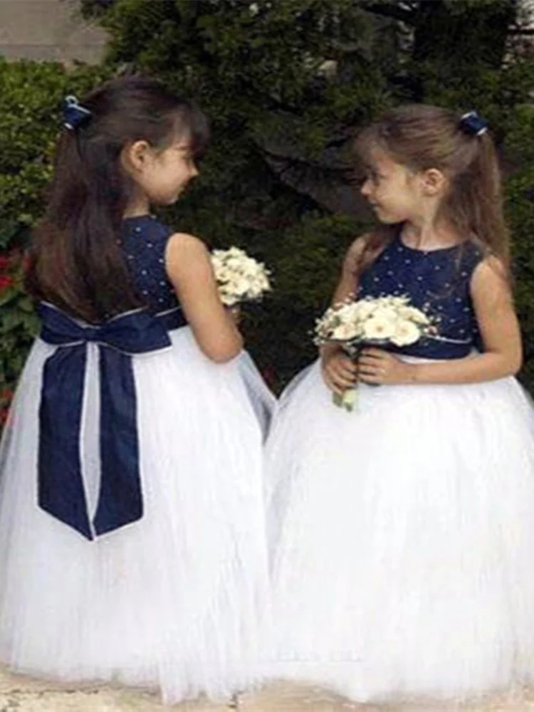 

Low Little Princess Birthday Party Dress Tiered Gown O Neck Flower Girl Dress with Bow Custom Made