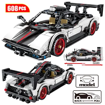 

608pcs Creator Pull Back Mechanical Vehicle MOC Model Building Blocks City Technic Speed Racing Car Bricks Toys For Kids Boys