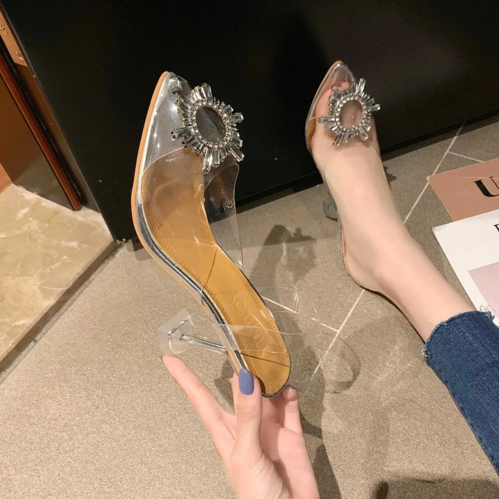 Женская обувь на высоком каблуке Dlek Slingback Повседневные прозрачные женские туфли