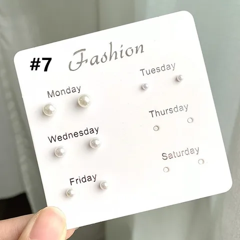 Pairs Week Days Choices Stud Earrings For Women 2021 Trend Fashion Simple Korean Ear Studs Pearl Crystal One Week Earring Set