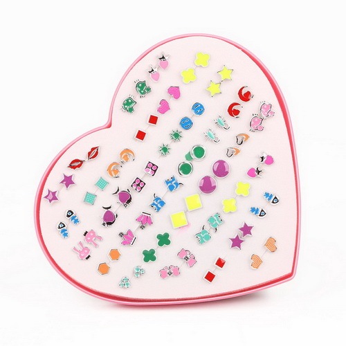 Multi-style Colorful Animal Heart Star Moon Geometric Crystal plastic Stud Earring Set For Women Girls Jewelry Gifts