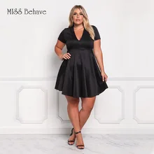 Стиль Европа и Америка Большой размер женская рубашка с коротким рукавом v-образным вырезом вязаная большая юбка платье