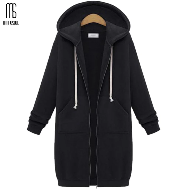 Beste Manoswe Herfst Winter Vrouwelijke Lange Katoenen Jas Lange Mouwen Capuchon Vrouwen Overjas Effen Kleur Rits Oversized Code 5xl
