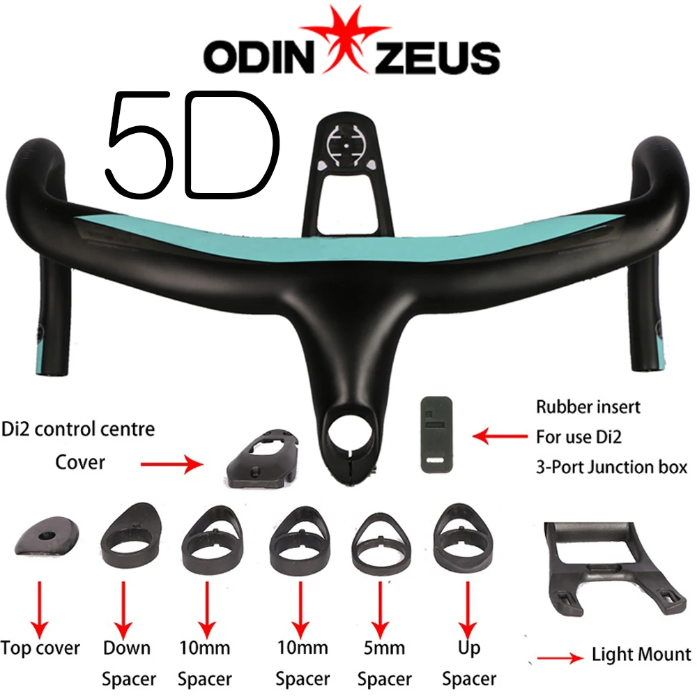 

Odinzeus 5D Full Carbon Road Bicycle Handlebar Integrated Bar 28.6mm UD Weave With Bike Computer Light Mount Special Spacer