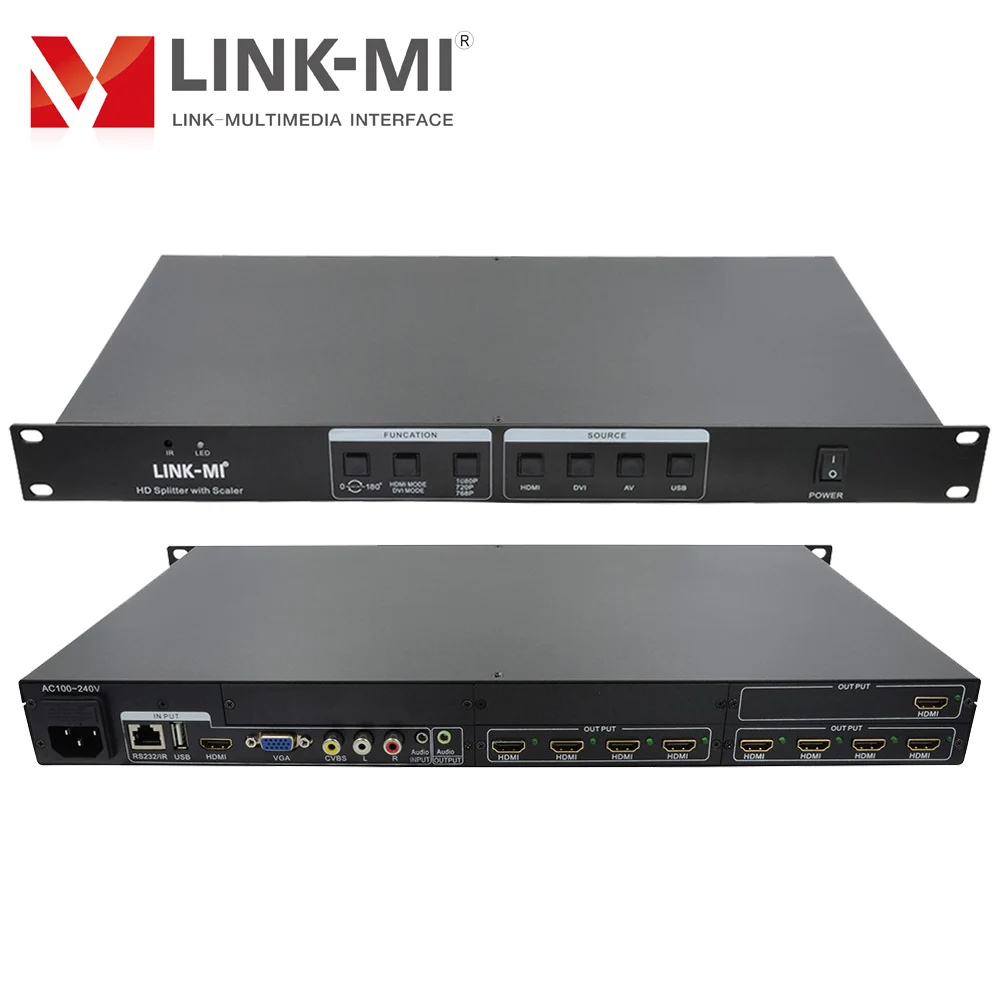 LINK-MI 4x9 HD 분배기 스케일러 HDMI + AV + VGA + USB 입력 9 HDMI 출력 지원 180 °