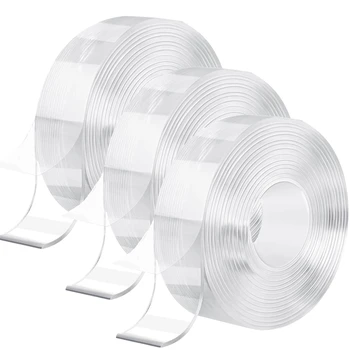 

3 Rolls Gel Tape Transparent Multi-Functional Tape Removable Double Sided Adhesive Tape Traceless Washable Gel Tape for Home Wal