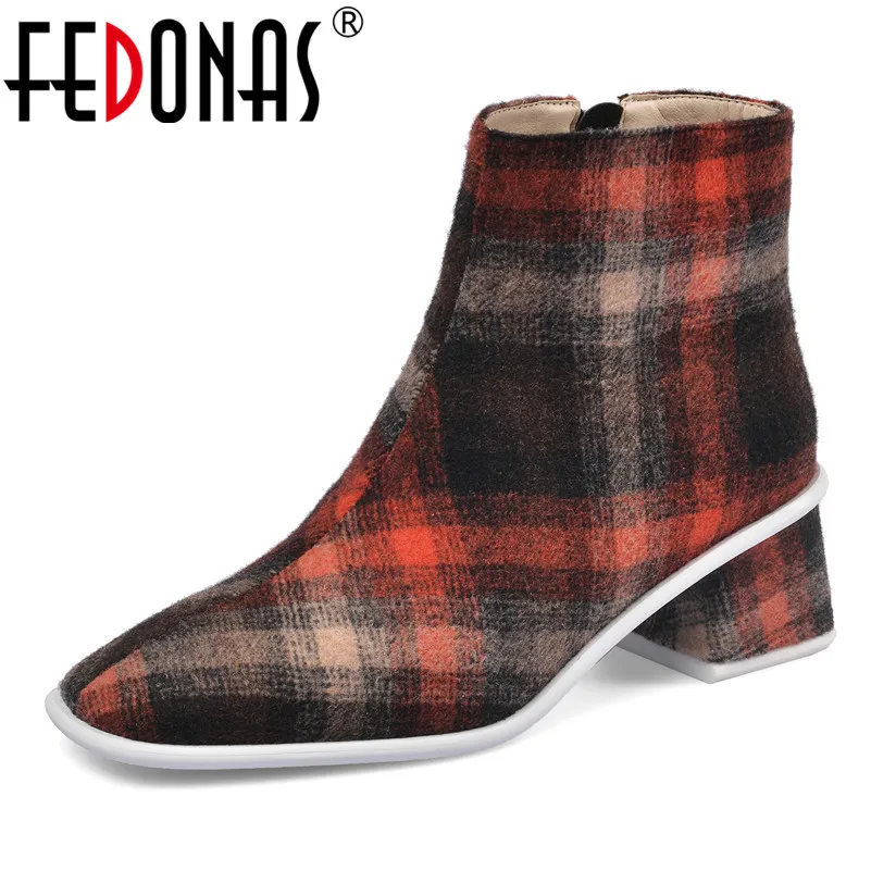 

FEDONAS Retro Women Ankle Boots Autumn Winter Warm Chelsea Boots Square High Heeled Shoes Woman Zipper Mixed Colors Casual Shoes