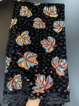 

Gold New Sky Blue Nigerian Lace Fabric 2020 High Quality Sequin Velvet Lace Fabric Embroidered Tulle African Velvet Lace Fabric