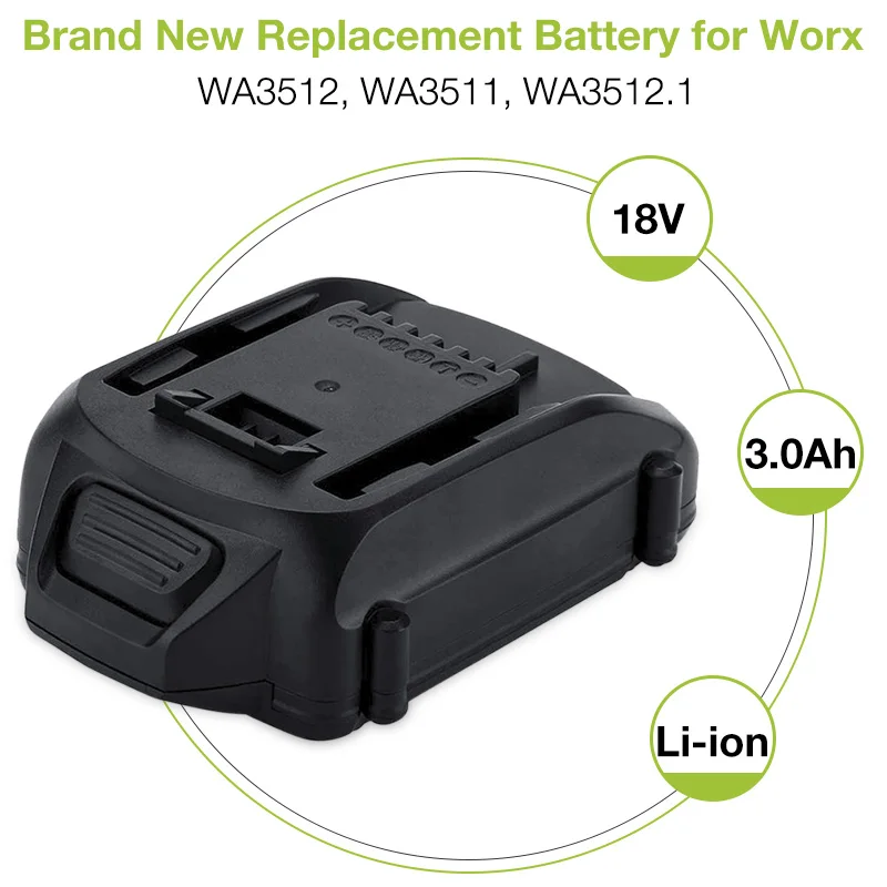 18V 3.0Ah Li-ion Replacement Battery for Worx WA3512 WA3511 WA3523 WG151 WG151E WU287 WU381 WX163 Cordless Tools 