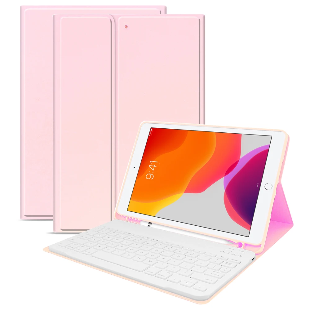 

For iPad 10.2 inch 2019 English Bluetooth Keyboard Detachable with Silicone PU Leather Case Tablet Protective Cover and Pen Slot