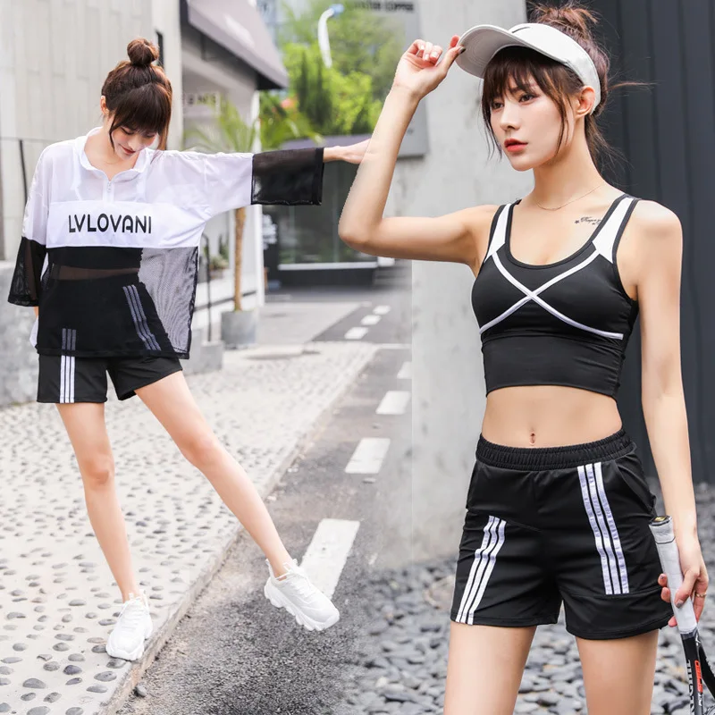 

[LVLOVANI] 19460 Yoga Fitness Suit Moisture Absorption Quick-Dry Four-piece Set Women's Slimming Slim Fit Plus-sized 230