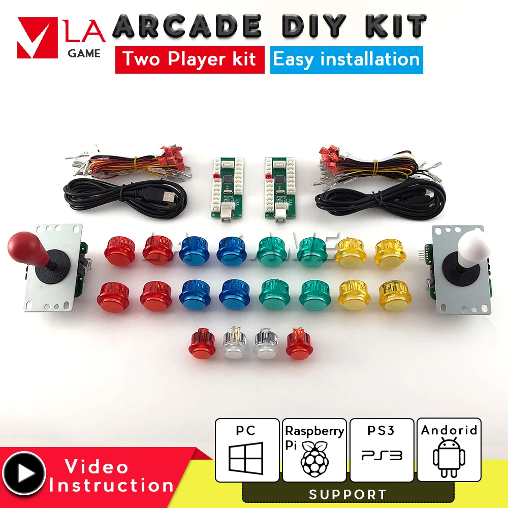 

arcade cabinet diy kit for 2 player 8 way joystick USB to PC/Rasberry 30mm push button with led pacman arcade mame jamma arcade