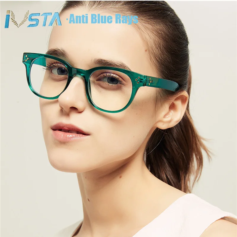 

IVSTA Computer Glasses Anti Blue Light Blocking Round Cat Eye Women Blue Rays Gaming Prescription Optical Frame Myopia Men Lady