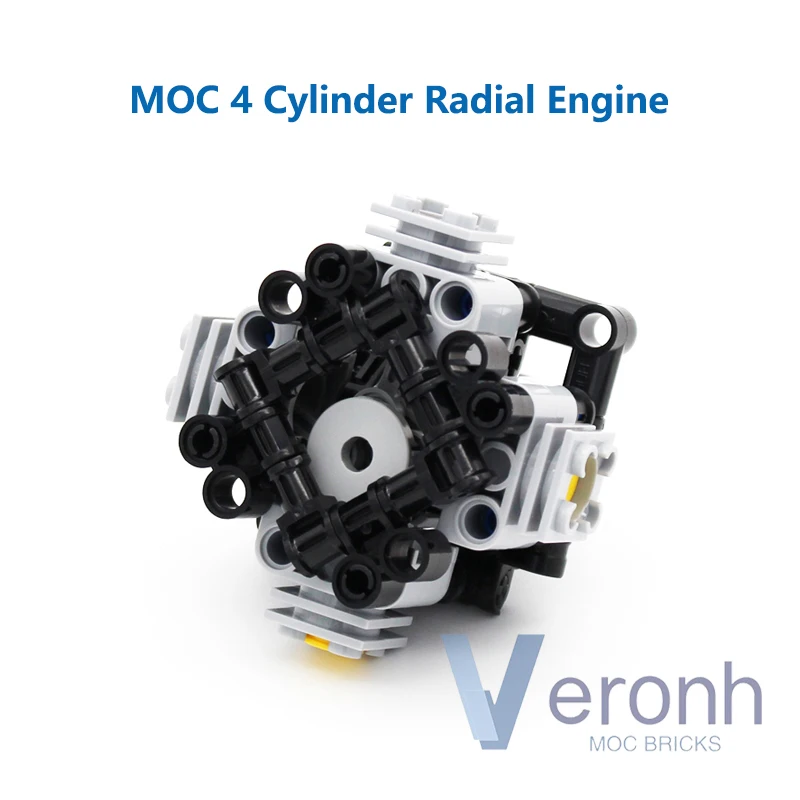 

High-tech MOC 4 Cylinder Radial Engine Model Building Blocks Compatible with PF Set 2850 2851 2852 2853 Parts Bricks DIY Toys