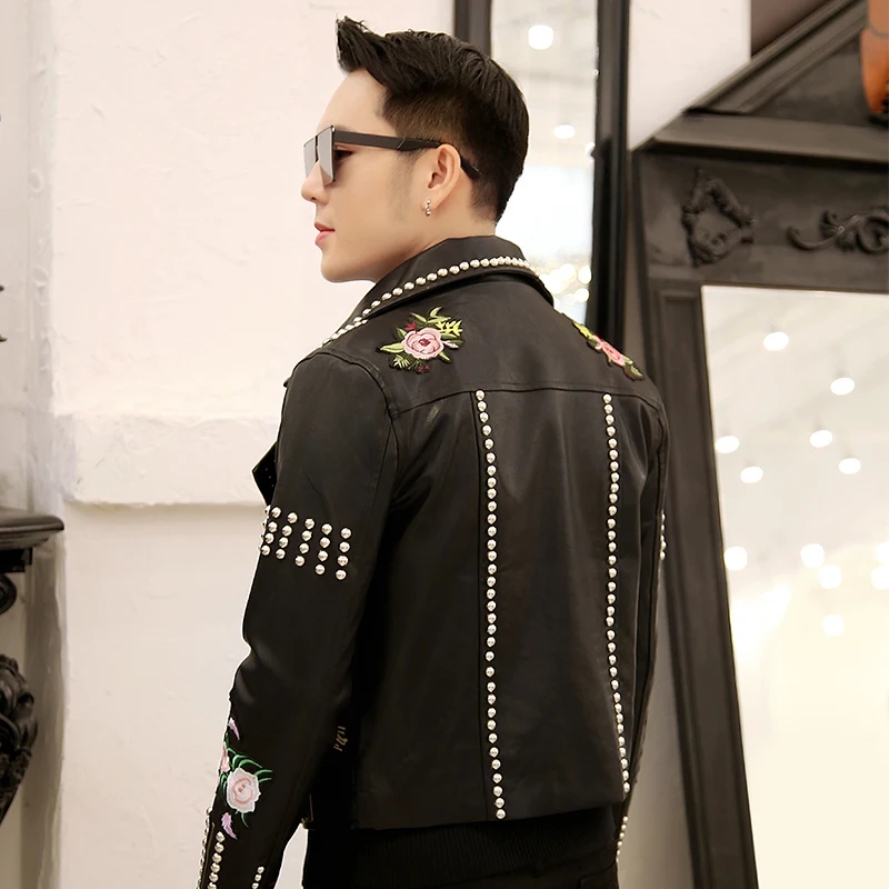 Повседневные кожаные куртки Chaqueta De Cuero Moto с заклепками Украшенные панк