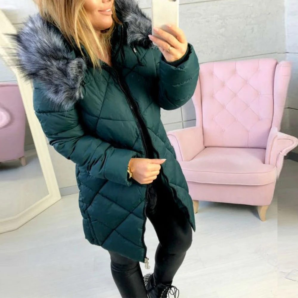 

LOOZYKIT Winter Jacket Women Casual Fashion Solid Parka New Style Femme Long Sleeve Warm Hooded Plush Coat Parkas Mujer 2019