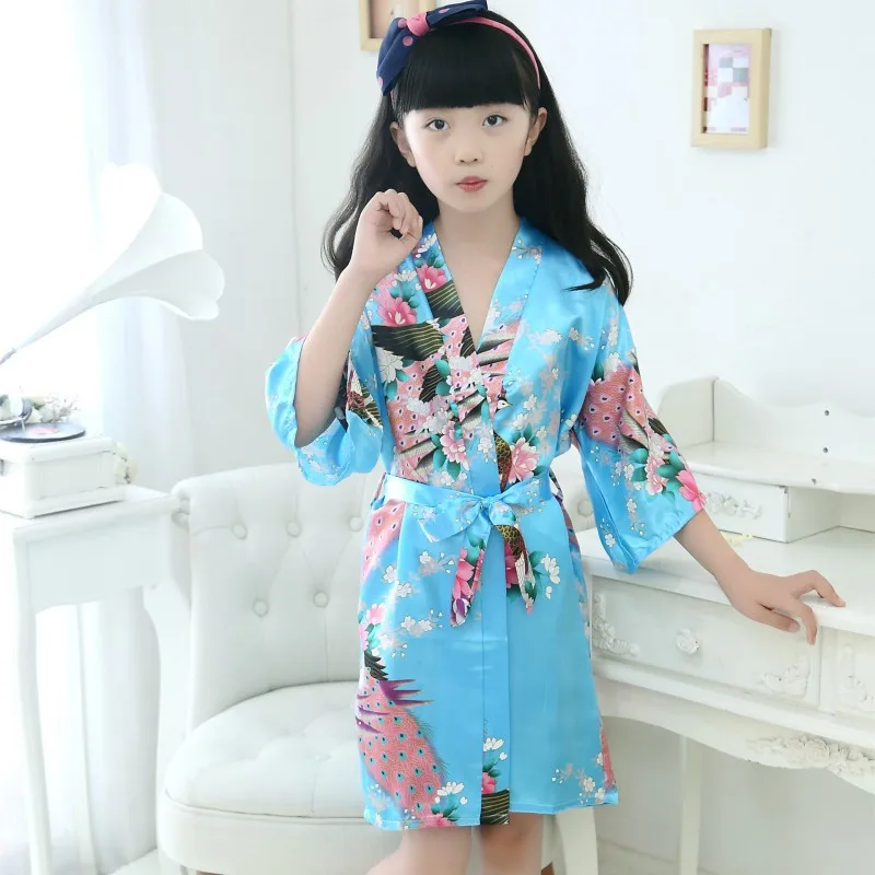 Хлопковое ночное белье для девочек, детское кимоно с цветочным принтом и животными, ночная рубашка для девочек, детский банный халат, пижама, ночное платье - Цвет: L