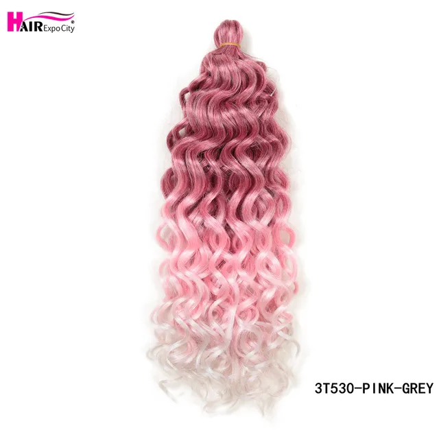 18 Inch Hawaii Curl Hairstyle Ocean Wave Crochet Braid Hair Natural Synthetic Braiding Hair Extensions For Women Hair Expo City 3T530-PINK-GREY
