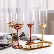 Креативная стеклянная чашка с гальваническим покрытием из розового золота, Хрустальное стекло, Кубок для шампанского, бокалы для домашнего питья, чашки для бара, отеля, посуда для напитков