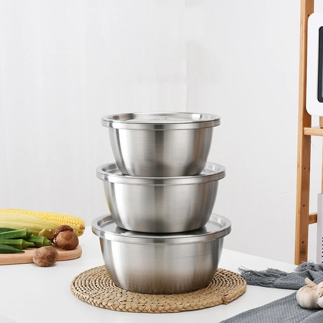 5pcs/set Stainless Steel Mixing Bowl With Scale Kitchen Cooking Salad Bowls  Non Slip Vegetable Food Storage Container - AliExpress