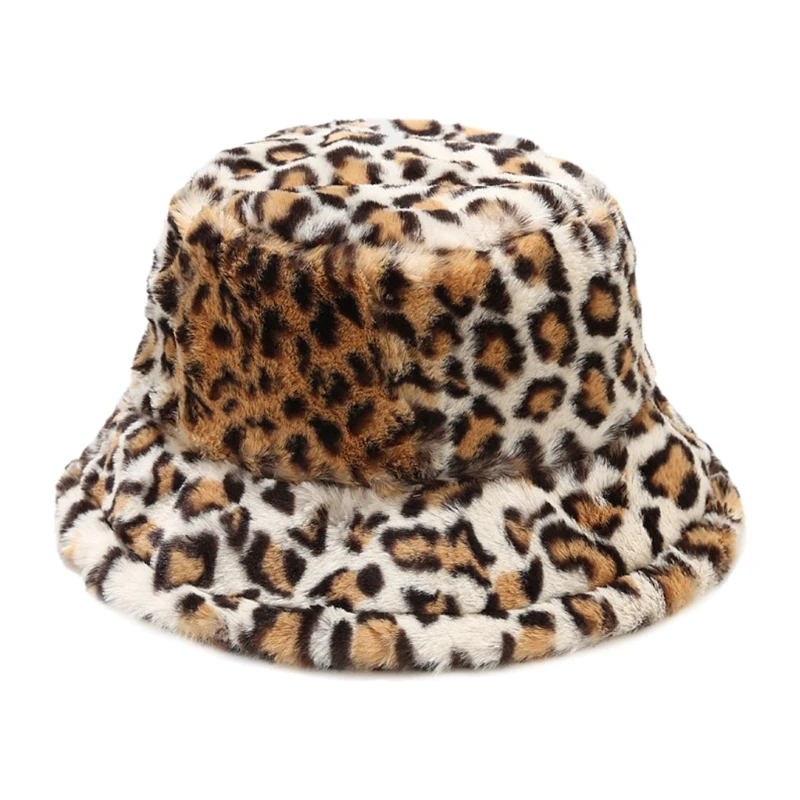 stussy bucket hat Retro Leopard Print Fall Winter Hat Faux Rabbit Fur Hat Outdoor Trend Fisherman Casual Winter Warm Fluffy Bucket Hat pink fur bucket hat Bucket Hats